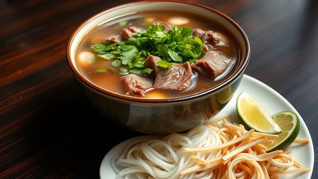 rich broth with fresh ingredients