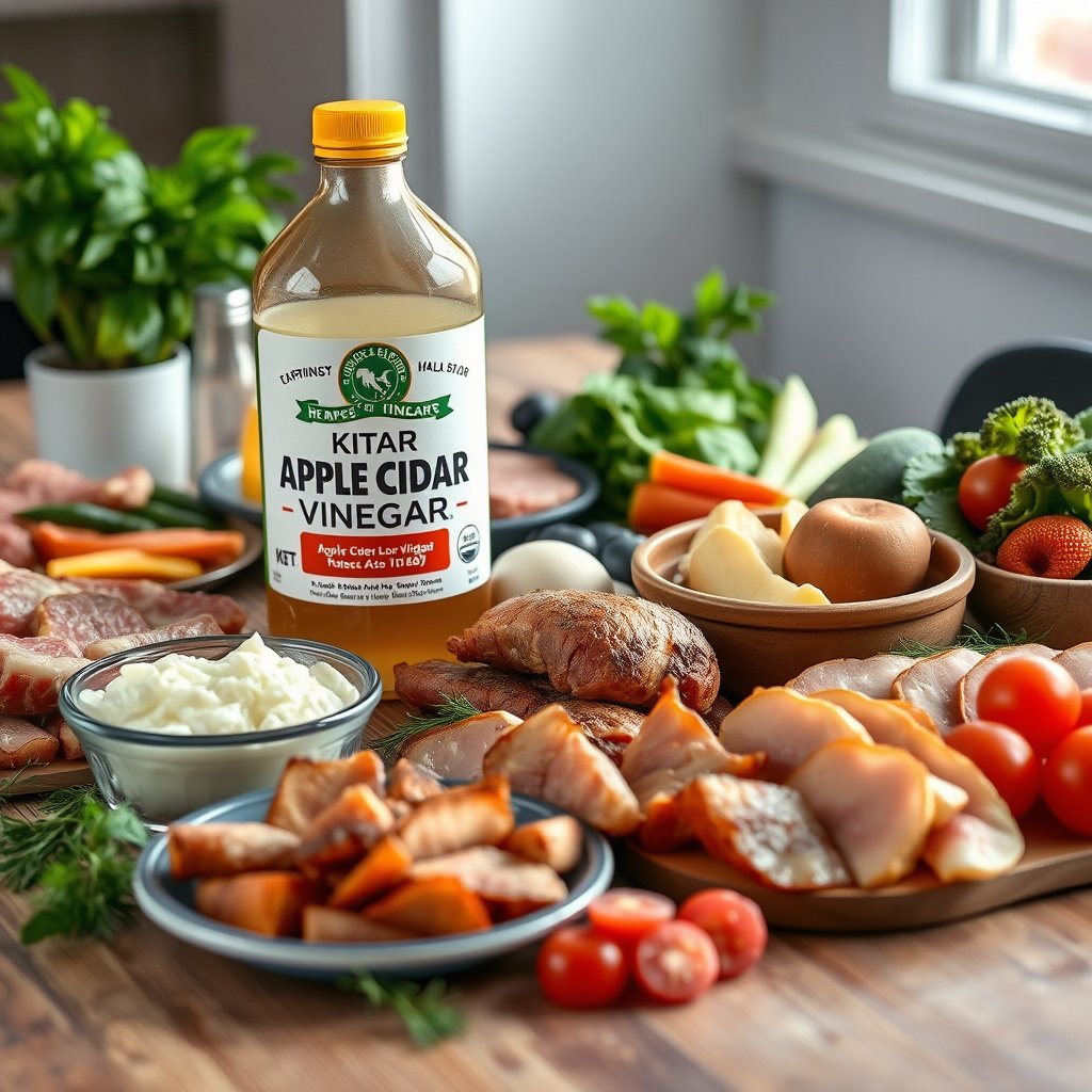Apple cider vinegar bottle with keto macro labels for healthy eating