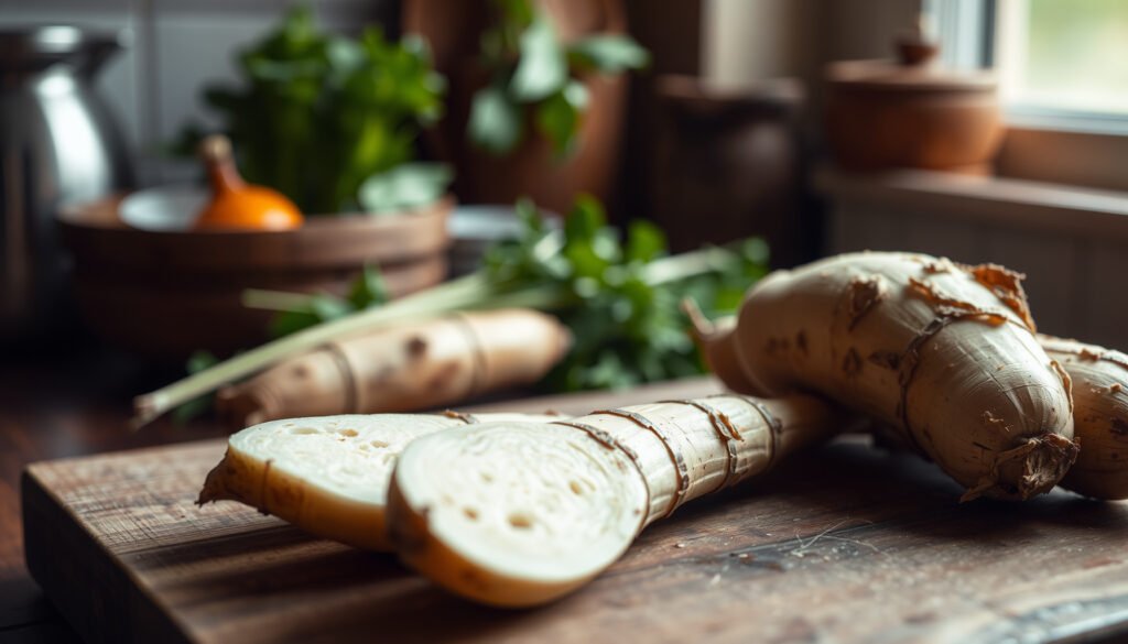Cassava plant with keto diet text overlay, exploring its compatibility with keto eating.