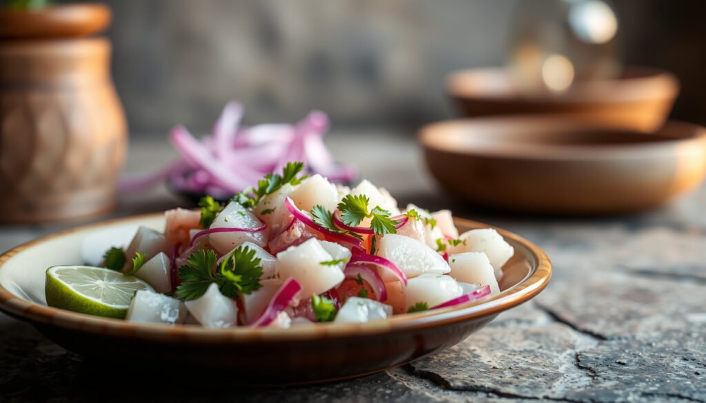 A bowl of ceviche showcasing fresh fish and vegetables, exploring its compatibility with a keto diet.