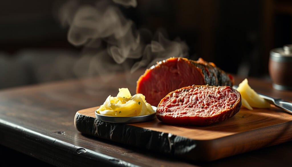 Corned beef on a plate with low-carb ingredients, exploring keto-friendly options.