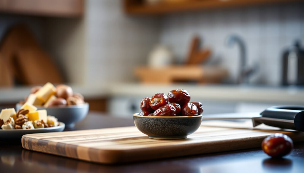 A plate of dates with a keto-friendly background, exploring if dates can fit into a ketogenic diet.