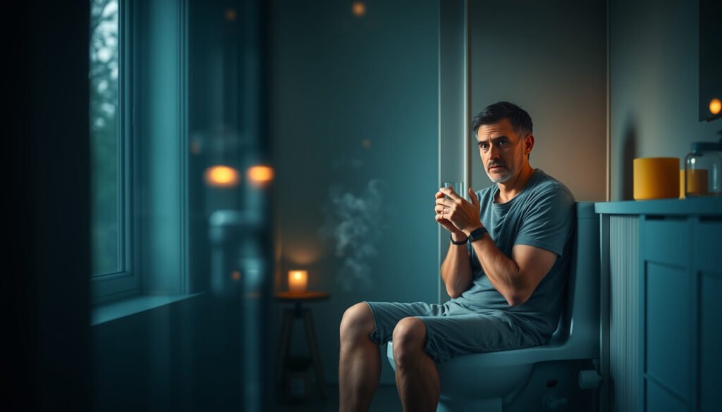 A person experiencing frequent urination while following a keto diet, illustrating keto-related symptoms.