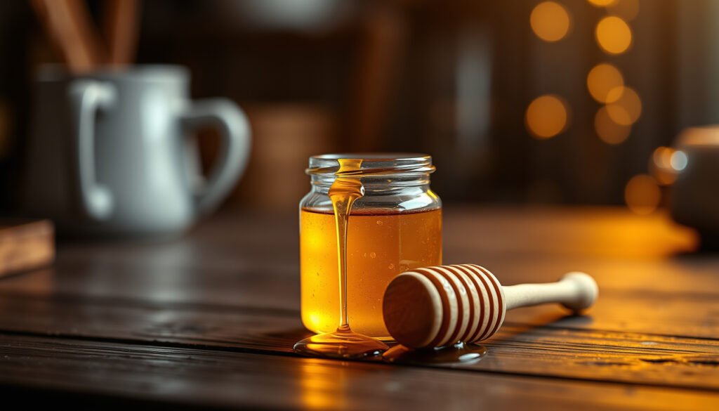 A jar of honey with keto diet ingredients, exploring if honey is allowed on a ketogenic diet.