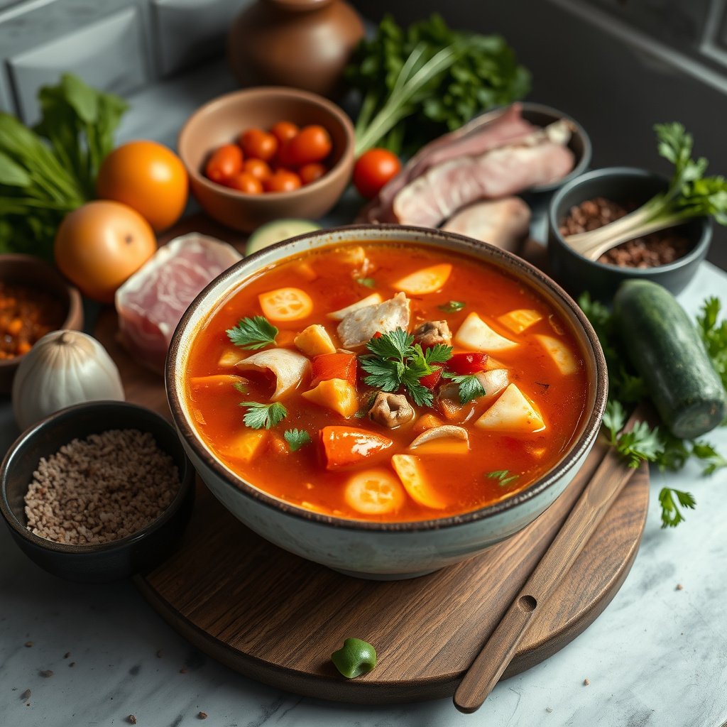 A bowl of hot and sour soup with keto-friendly ingredients for a healthy diet.