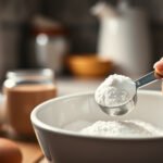A close-up of baking powder with keto-friendly ingredients and measuring spoons, exploring its compatibility with a keto diet