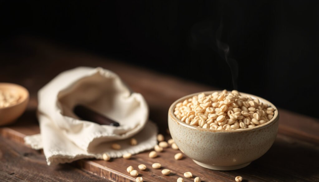 A bowl of buckwheat grains with a keto diet label, exploring net carbs and usage in meals.