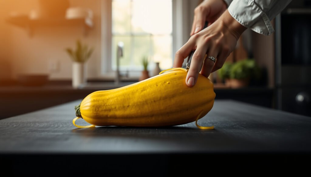 A vibrant yellow squash on a wooden table, representing its keto-friendly benefits and net carbs.