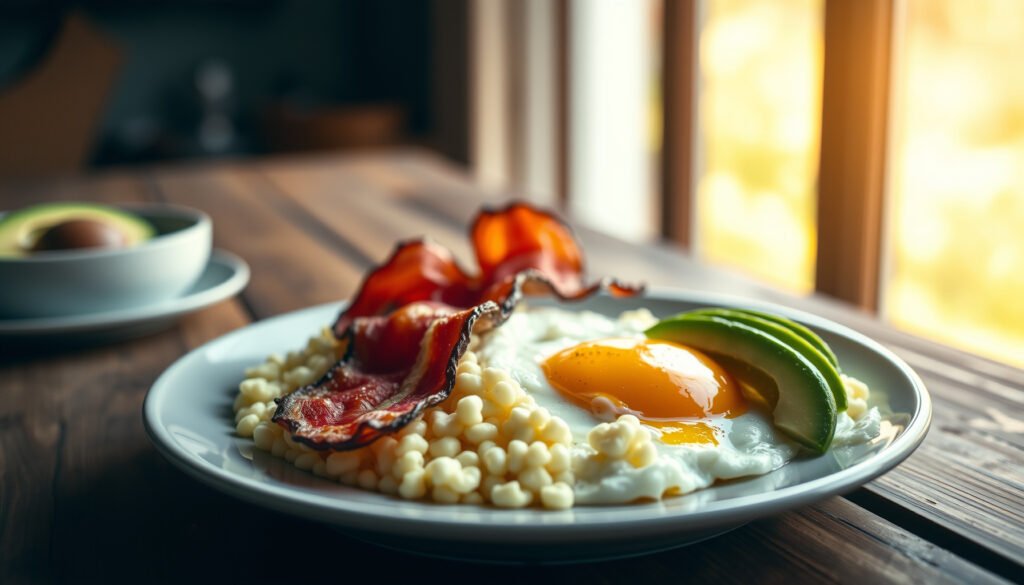 Delicious keto breakfast options including eggs, avocado, and bacon for a healthy start.