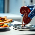Illustration of kidneys with keto diet foods, discussing the impact of keto on kidney health