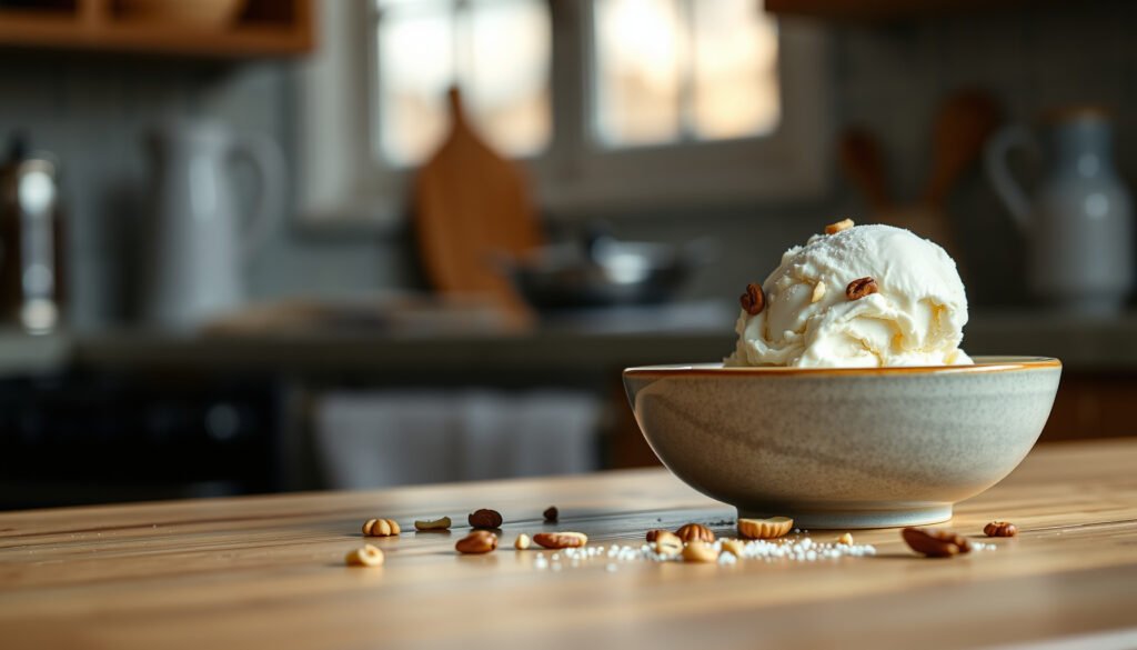 A bowl of keto ice cream with toppings, exploring its health benefits and considerations.