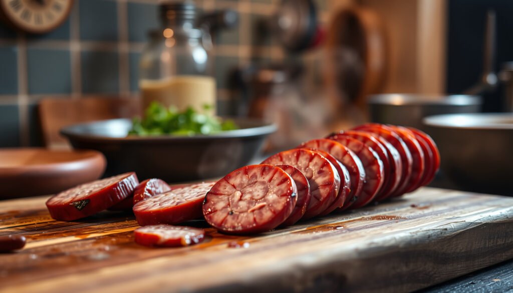 Delicious kielbasa sausage on a plate, exploring its compatibility with a keto diet.