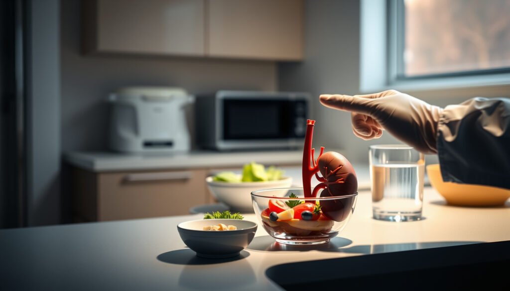 A healthy plate of keto-friendly foods to support kidney health on a ketogenic diet.