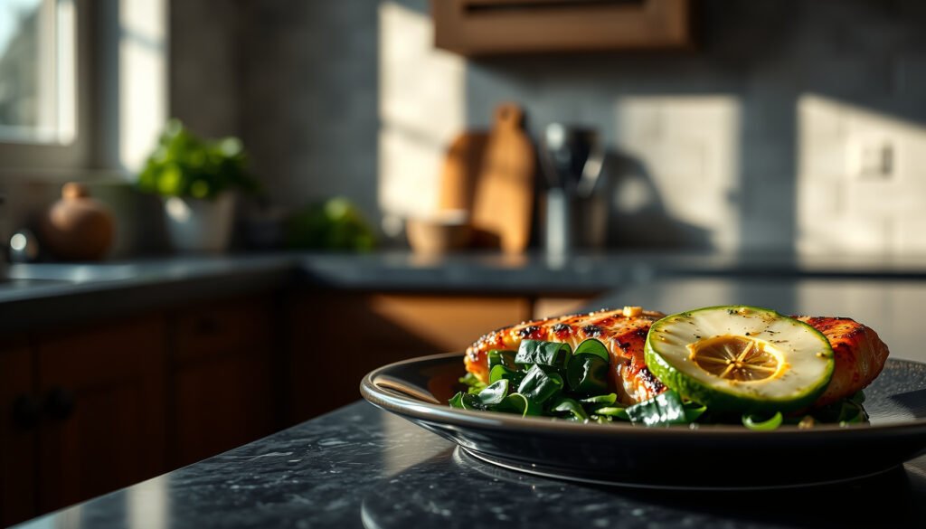 A plate of keto-friendly foods illustrating protein sources for the keto diet.